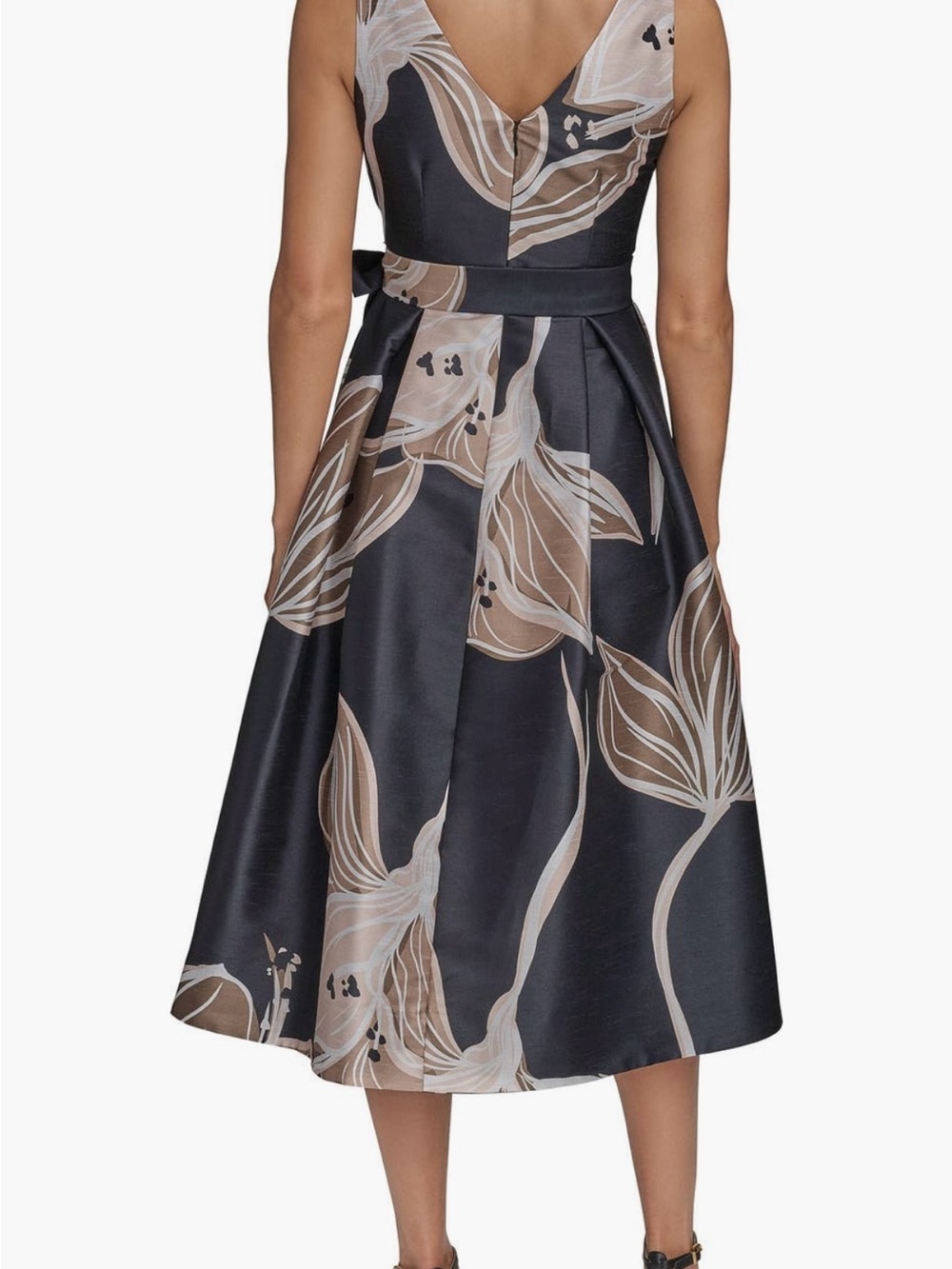 Donna Karan Black Midi Dress with Taupe Floral Print - Picture 2 of 6